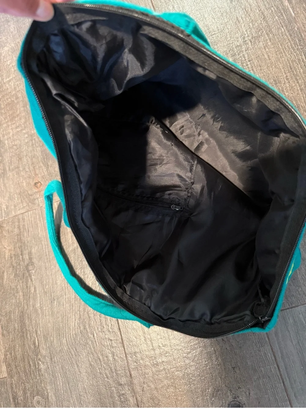 Embroidered Teal Tote Bag with Colorful Mythical Creature Motif